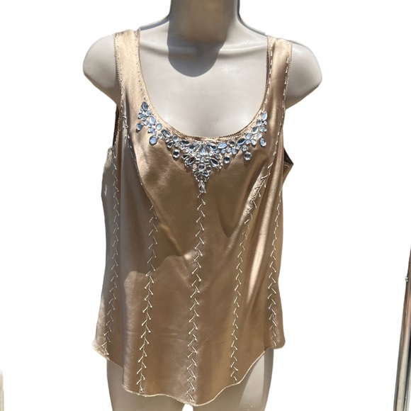 Gold Embellished metallic, iridescent, 100% Silk Camisole Size Large 💎 - Picture 2 of 9